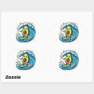 Cute Kawaii Surfing Avocado Ocean Wave SummSticker Oval Sticker