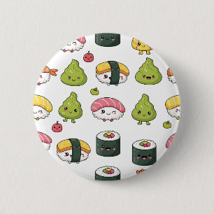 Cute Kawaii Sushi Pattern Button   Fun Foodie Pin 