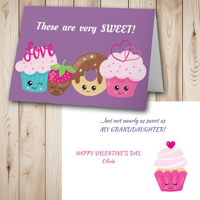 Cute Kawaii Sweets Granddaughter Valentine Holiday Card (Creator Uploaded)