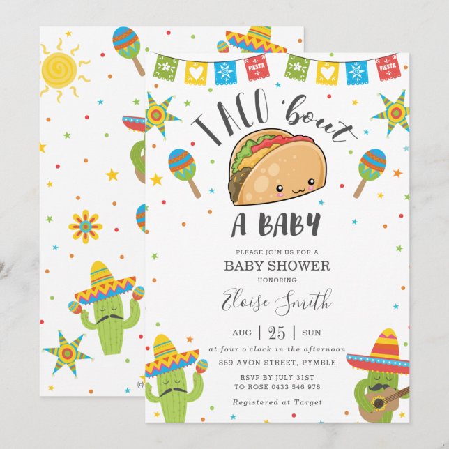 Cute Kawaii Taco 'Bout a Baby Fiesta Baby Shower Invitation (Front/Back)