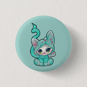Cute Kawaii Teal Kitten 3 Cm Round Badge
