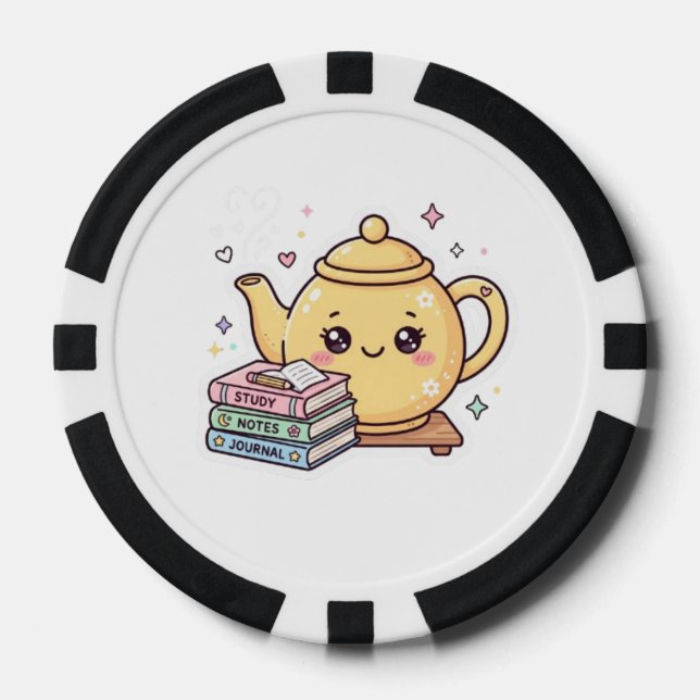 Cute Kawaii Teapot Study Notes Journal BookSticker Poker Chips (Front)