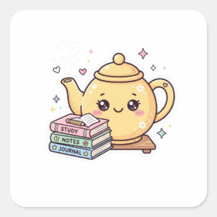 Cute Kawaii Teapot Study Notes Journal BookSticker Square Sticker