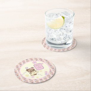 Cute kawaii teddy bear girly funny korean style round paper coaster