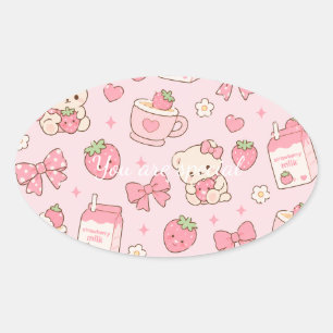 Cute Kawaii Teddy Bear Strawberry Pattern Sticker 