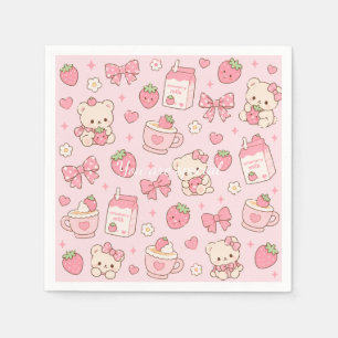 Cute Kawaii Teddy Bear Strawberry Pattern Sticker  Napkin