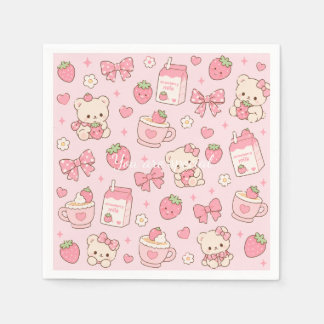 Cute Kawaii Teddy Bear Strawberry Pattern Sticker Napkin