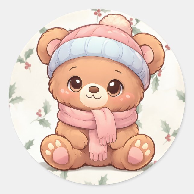 Cute Kawaii Teddy Bear Winter Sticker (Front)