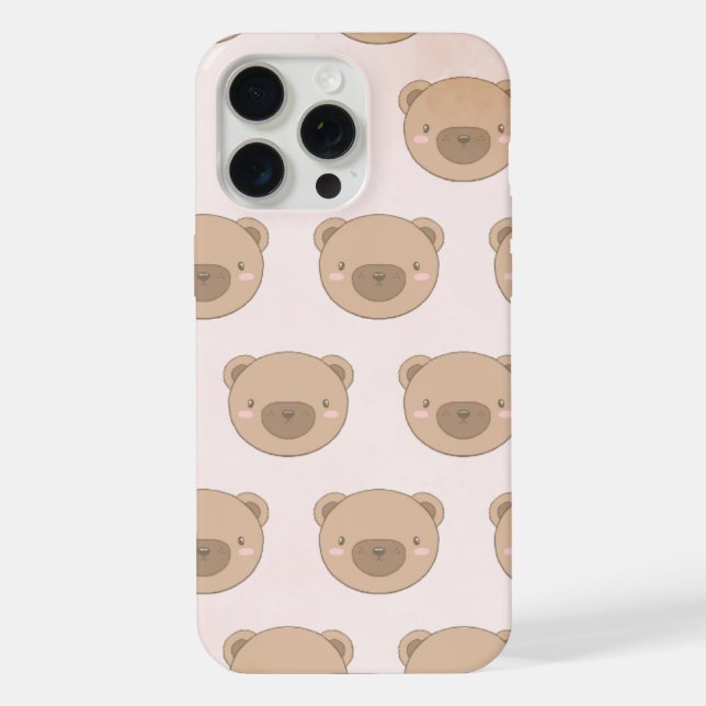 cute kawaii tedy bear pattern iphone 15 pro case. case (Back)