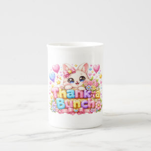 Cute Kawaii Thank a Bunch Cat Name Pastel Pink Flo Bone China Mug