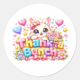 Cute Kawaii Thank a Bunch Cat Name Pastel Pink Flo Classic Round Sticker