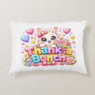 Cute Kawaii Thank a Bunch Cat Name Pastel Pink Flo Decorative Cushion