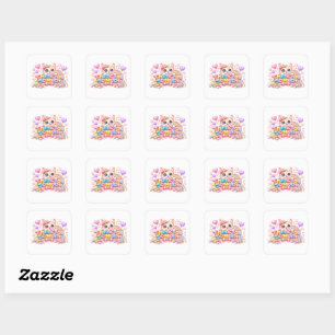 Cute Kawaii Thank a Bunch Cat Name Pastel Pink Flo Square Sticker