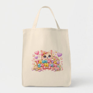 Cute Kawaii Thank a Bunch Cat Name Pastel Pink Flo Tote Bag