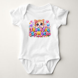 Cute Kawaii Thank You So Much Cat Name Pastel Pink Baby Bodysuit