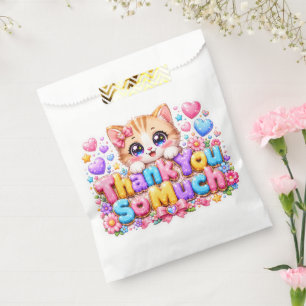 Cute Kawaii Thank You So Much Cat Name Pastel Pink Favour Bags
