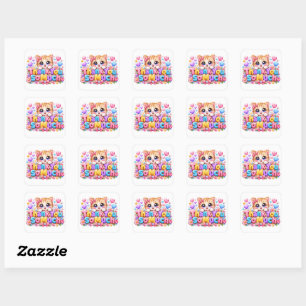 Cute Kawaii Thank You So Much Cat Name Pastel Pink Square Sticker