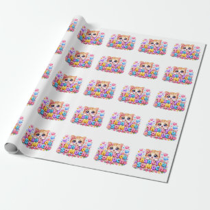 Cute Kawaii Thank You So Much Cat Name Pastel Pink Wrapping Paper