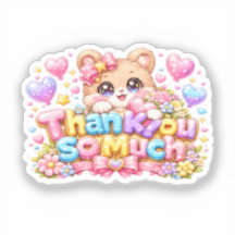 Cute Kawaii Thank You So Much Teddy Bear Pastel Pi