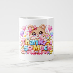 Cute Kawaii Thank You So Much Teddy Bear Pastel Pi Large Coffee Mug