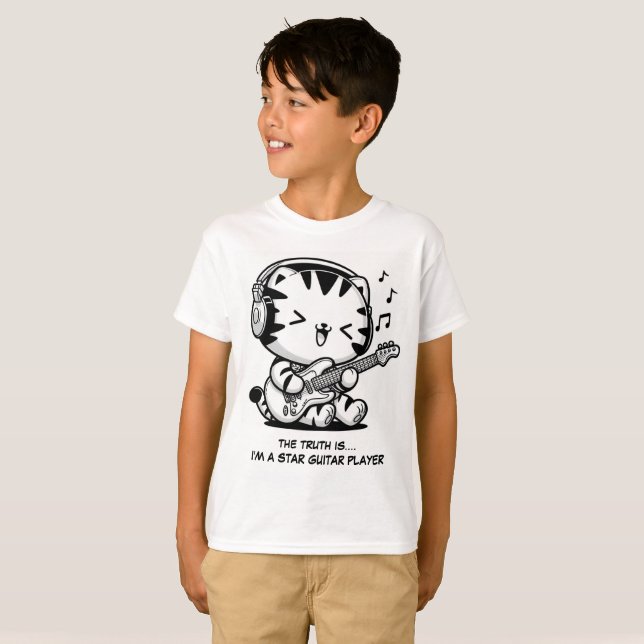 Cute Kawaii Tiger Playing Guitar T-shirt  (Front Full)