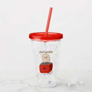 Cute kawaii toast and red toaster cartoon acrylic tumbler