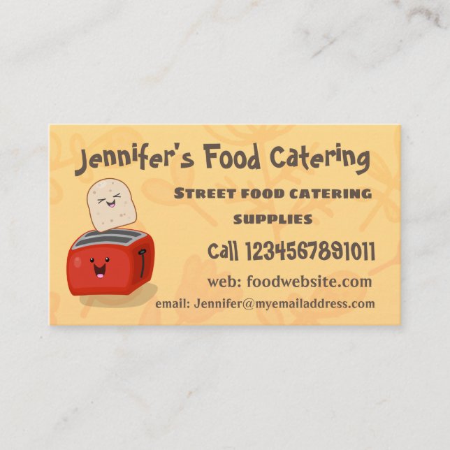 Cute kawaii toast and red toaster cartoon business card (Front)