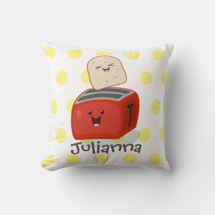 Cute kawaii toast and red toaster cartoon cushion