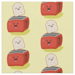 Cute kawaii toast and red toaster cartoon fabric
