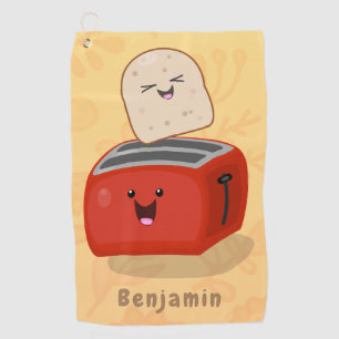 Cute kawaii toast and red toaster cartoon  golf towel