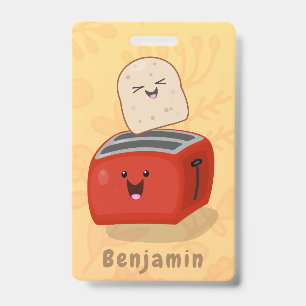 Cute kawaii toast and red toaster cartoon ID badge