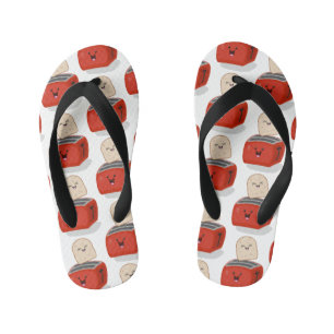 Cute kawaii toast and red toaster cartoon kid's jandals