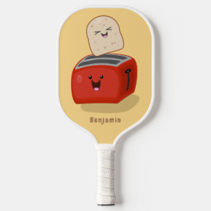 Cute kawaii toast and red toaster cartoon pickleball paddle