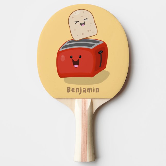 Cute kawaii toast and red toaster cartoon ping pong paddle (Front)