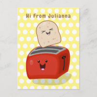 Cute kawaii toast and red toaster cartoon