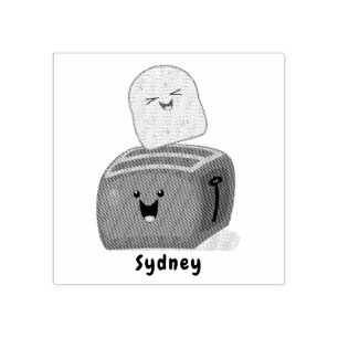 Cute kawaii toast and red toaster cartoon rubber stamp