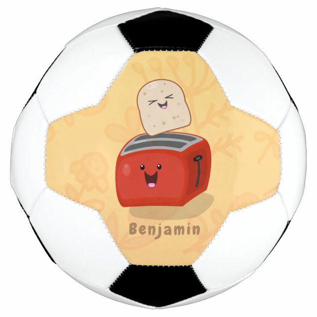 Cute kawaii toast and red toaster cartoon soccer ball (Front)