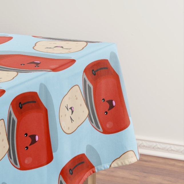Cute kawaii toast and red toaster cartoon  tablecloth (In Situ)