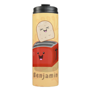 Cute kawaii toast and red toaster cartoon thermal tumbler