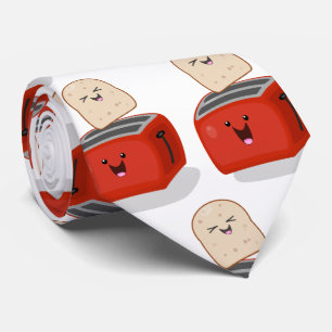 Cute kawaii toast and red toaster cartoon tie