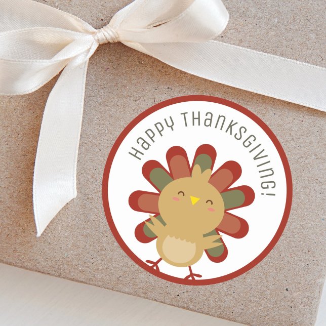 Cute Kawaii Turkey Happy Thanksgiving Classic Round Sticker (Creator Uploaded)