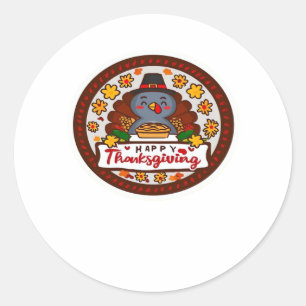 Cute Kawaii Turkey - Happy Thanksgiving Classic T- Classic Round Sticker