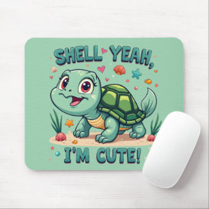 Cute Kawaii Turtle with Funny Pun Ocean Aesthetic Mouse Pad