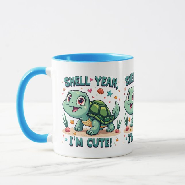 Cute Kawaii Turtle with Funny Pun Ocean Aesthetic Mug (Left)
