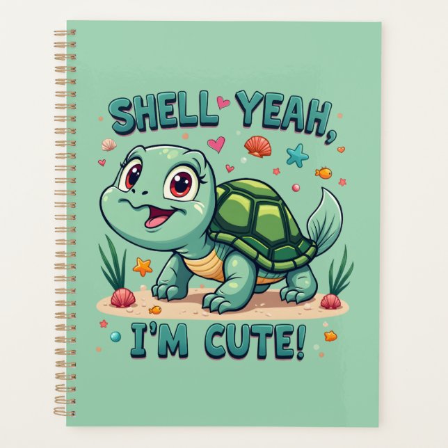 Cute Kawaii Turtle with Funny Pun Ocean Aesthetic Planner (Front)