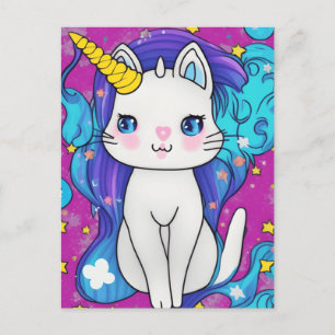 Cute Kawaii Unicorn Cat   Holiday Postcard
