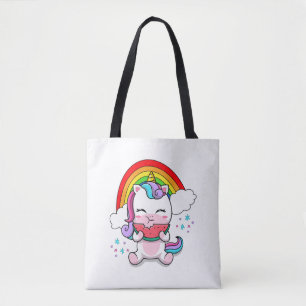 Cute Kawaii Unicorn Eating Watermelon Tote Bag