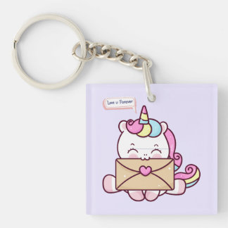 Cute Kawaii Unicorn Love Illustration Key Ring