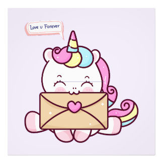 Cute Kawaii Unicorn Love Illustration Photo Print