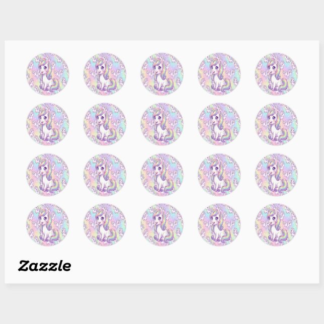 Cute Kawaii Unicorn Pastel Rainbow Magical Classic Round Sticker (Sheet)